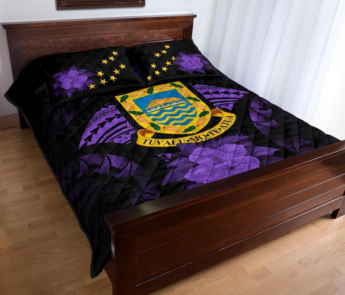Tuvalu Polynesian Quilt Bed Set Hibiscus Purple