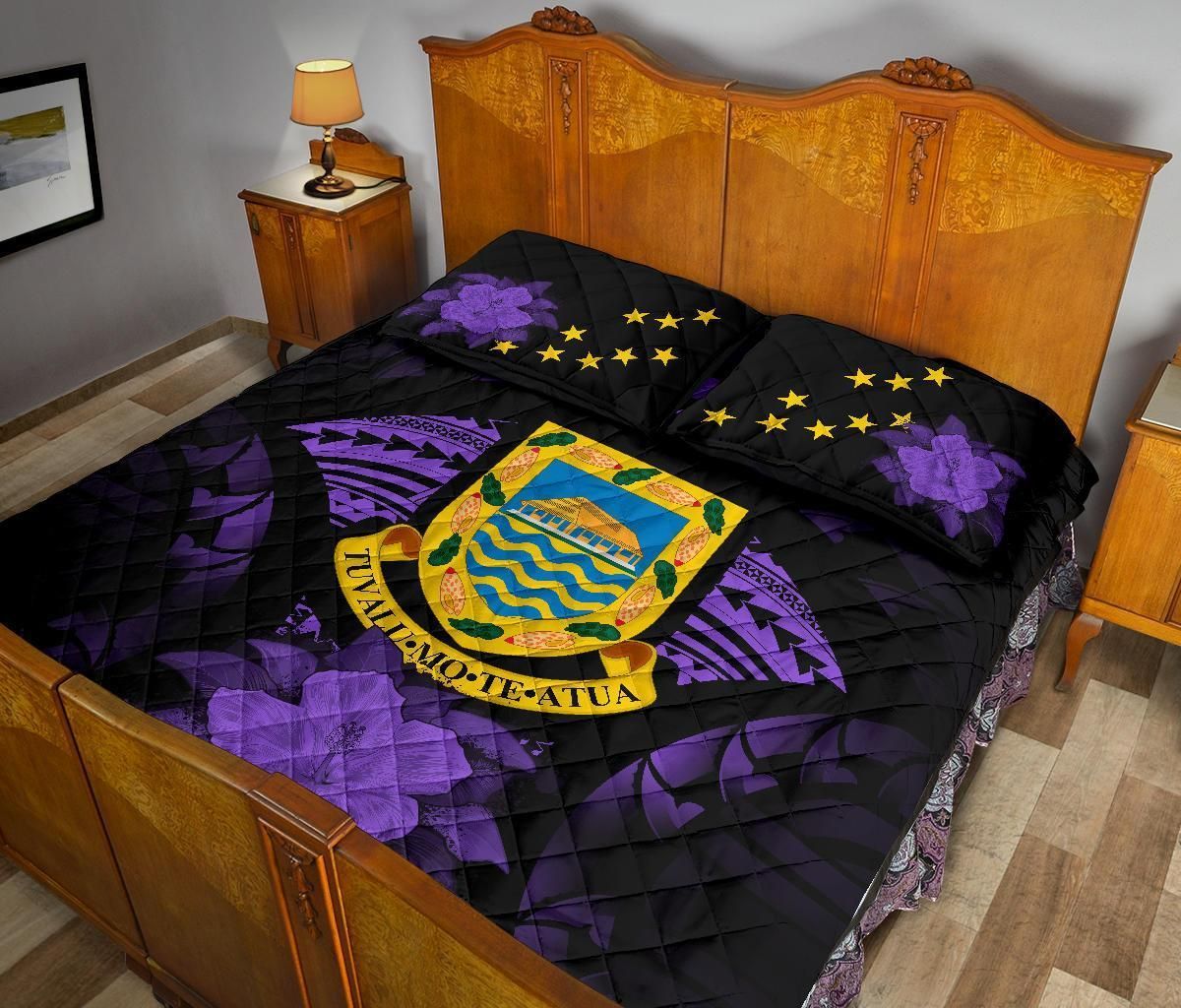 Tuvalu Polynesian Quilt Bed Set Hibiscus Purple