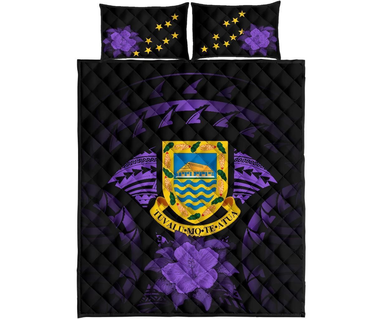 Tuvalu Polynesian Quilt Bed Set Hibiscus Purple