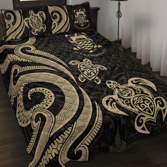 Tuvalu Quilt Bed Set - Gold Tentacle Turtle