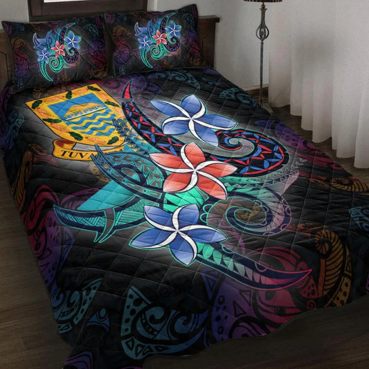 Tuvalu Quilt Bed Set - Plumeria Flowers Style