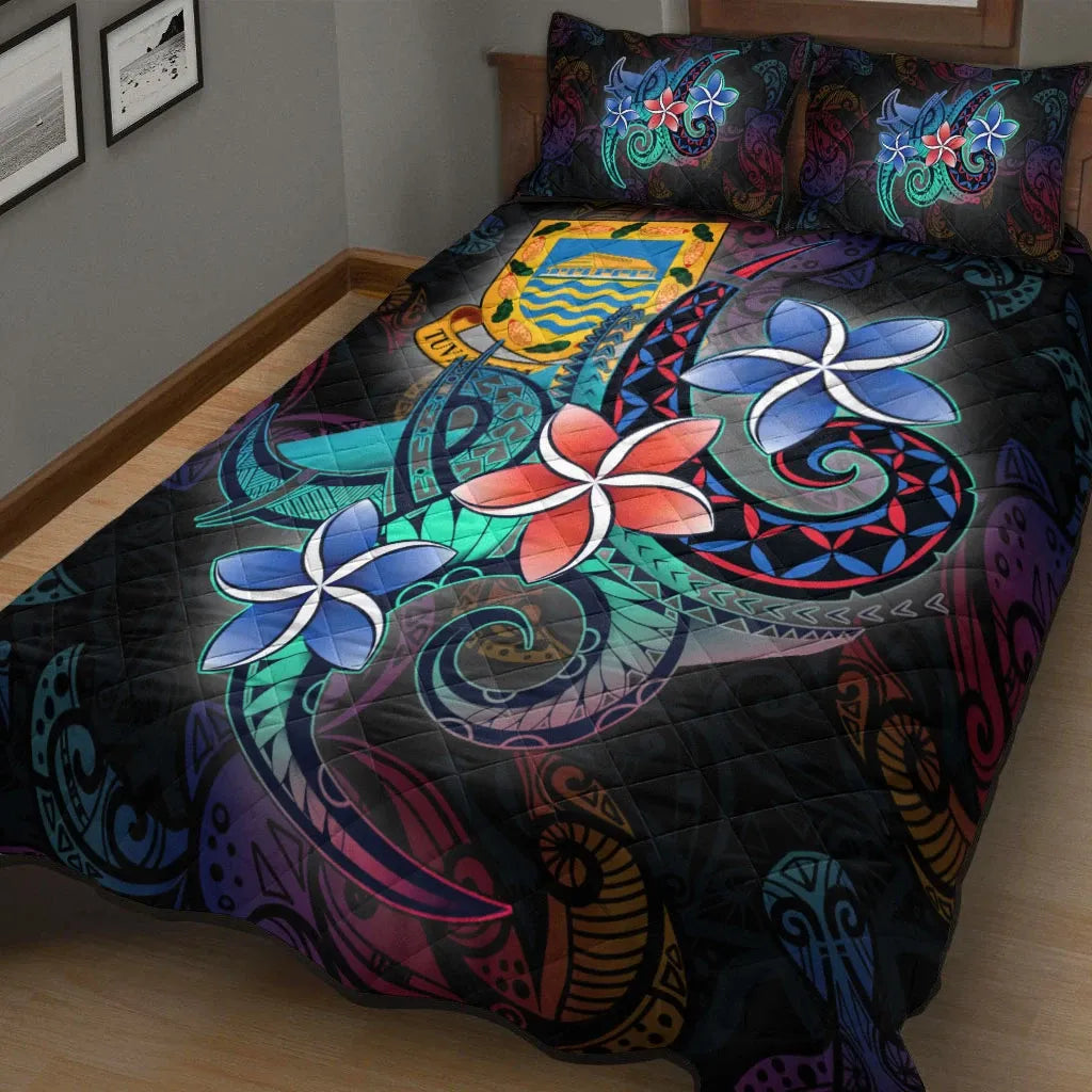 Tuvalu Quilt Bed Set - Plumeria Flowers Style