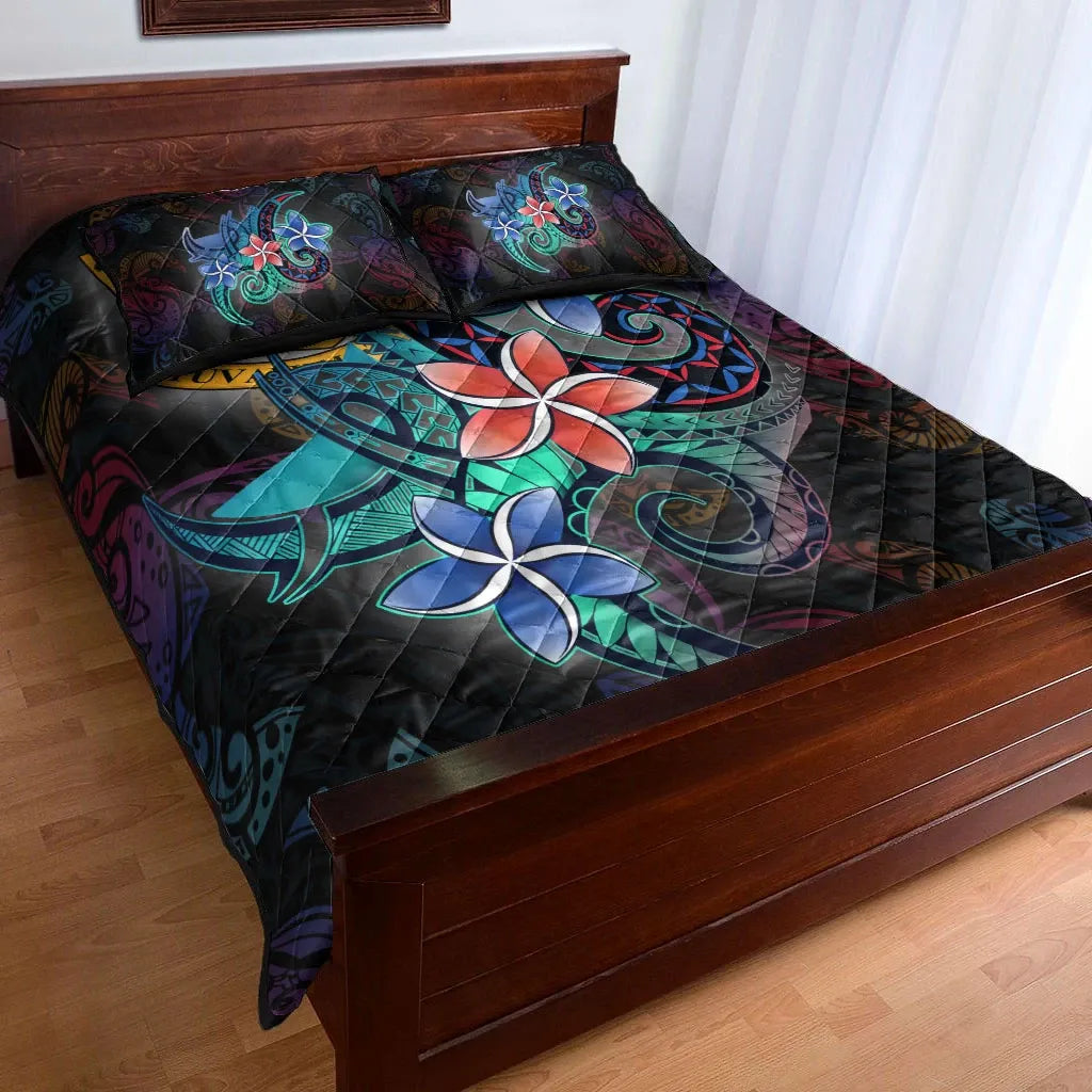 Tuvalu Quilt Bed Set - Plumeria Flowers Style