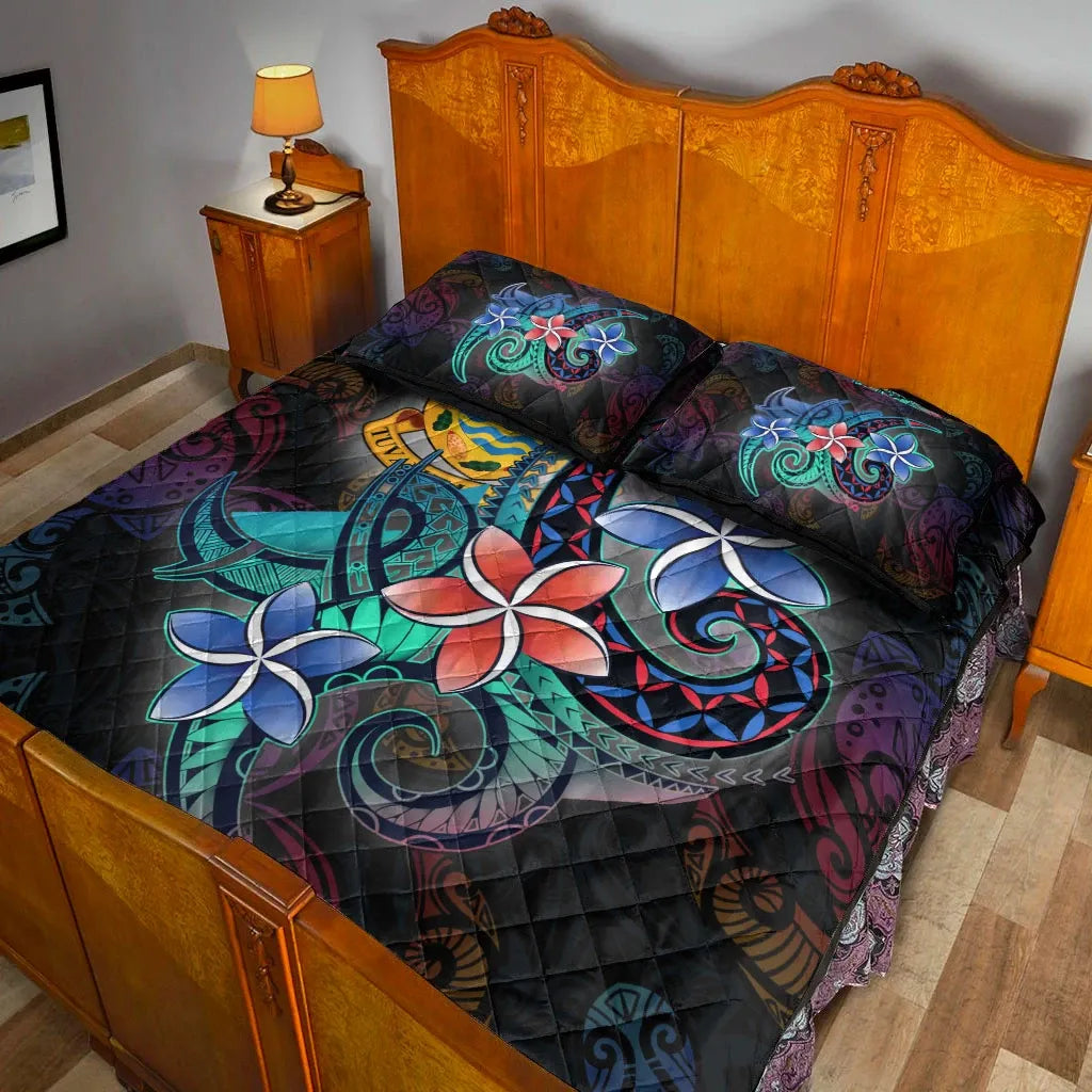 Tuvalu Quilt Bed Set - Plumeria Flowers Style