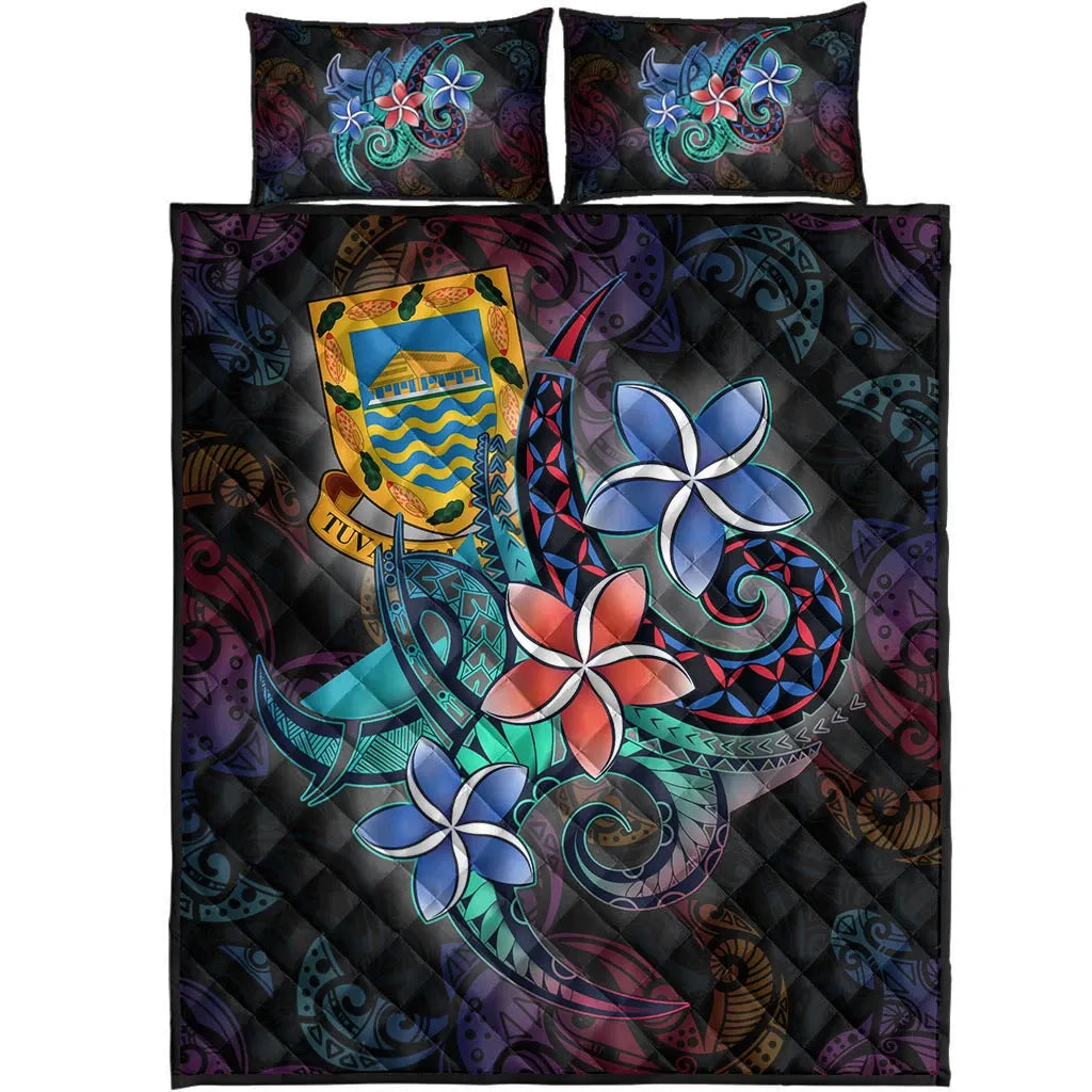 Tuvalu Quilt Bed Set - Plumeria Flowers Style