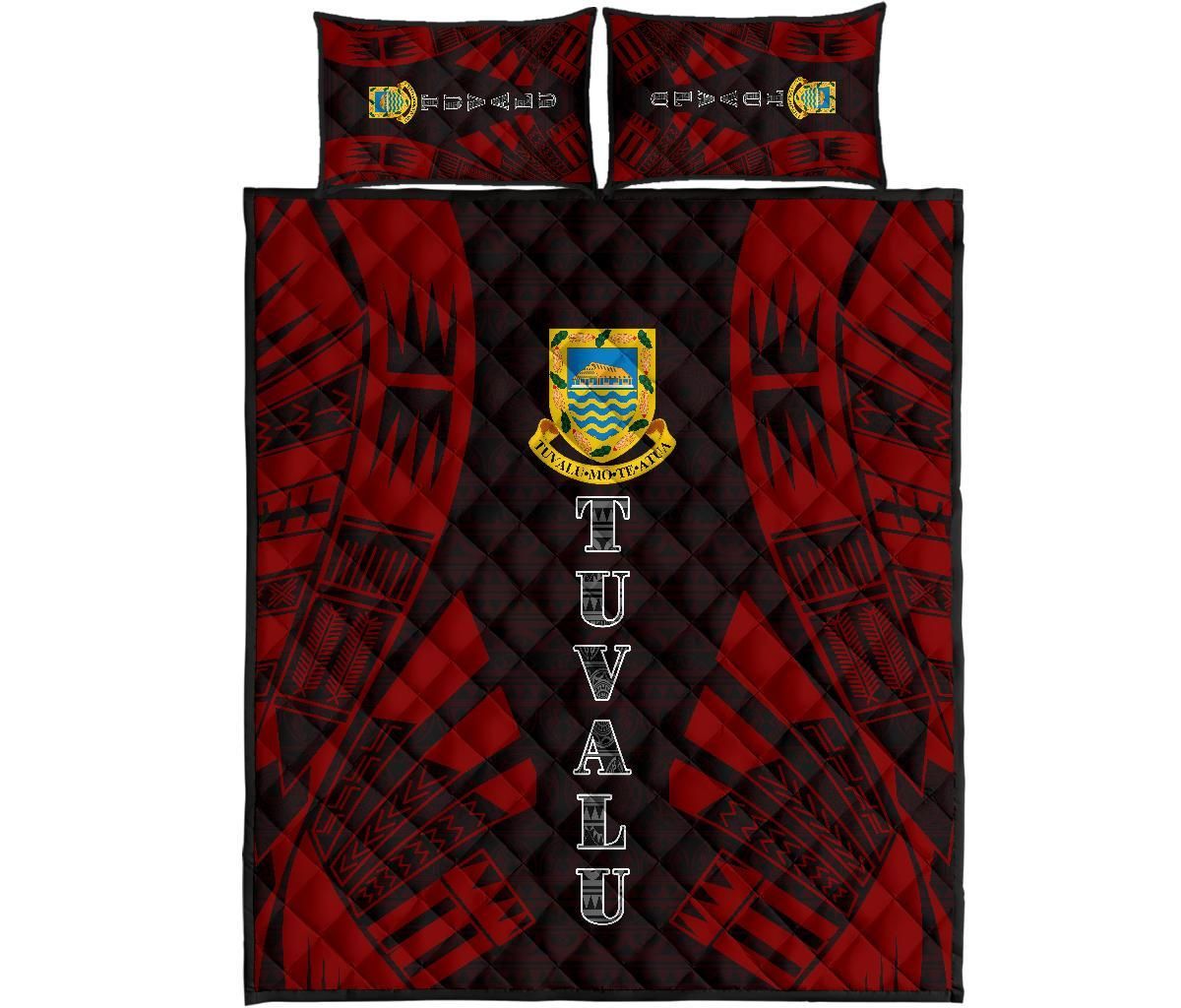 Tuvalu Quilt Bed Set - Tuvalu Coat Of Arms Red Tattoo Style