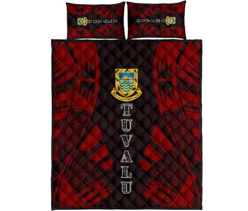 Tuvalu Quilt Bed Set - Tuvalu Coat Of Arms Red Tattoo Style
