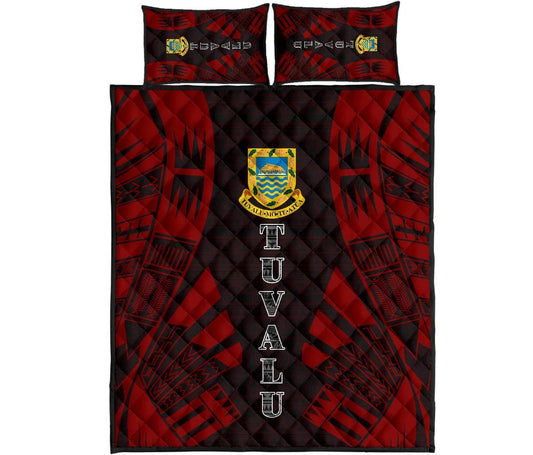 Tuvalu Quilt Bed Set - Tuvalu Coat Of Arms Red Tattoo Style
