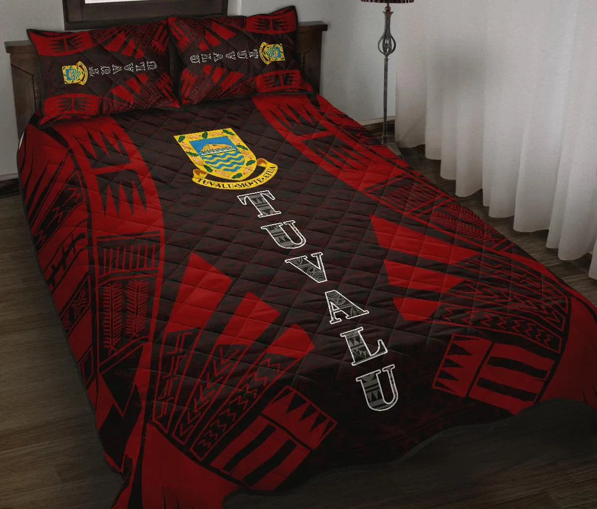 Tuvalu Quilt Bed Set - Tuvalu Coat Of Arms Red Tattoo Style