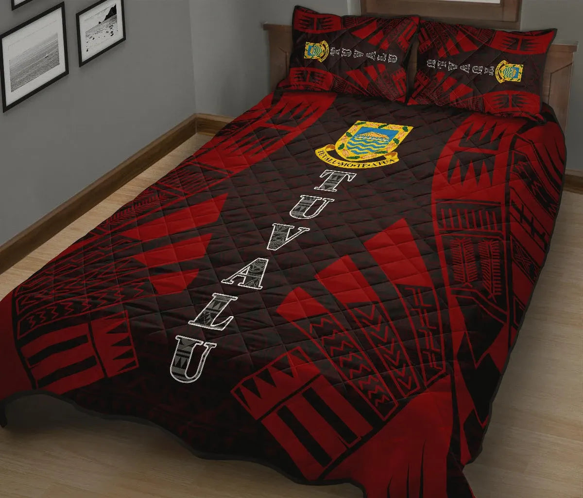 Tuvalu Quilt Bed Set - Tuvalu Coat Of Arms Red Tattoo Style