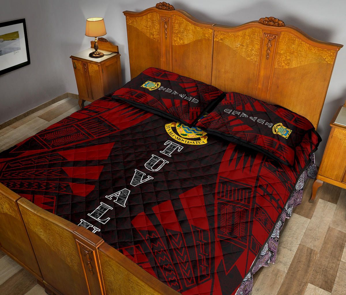 Tuvalu Quilt Bed Set - Tuvalu Coat Of Arms Red Tattoo Style