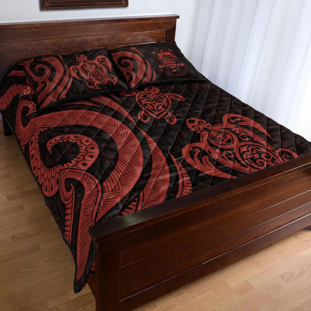Tuvalu Quilt Bed Set - Red Tentacle Turtle