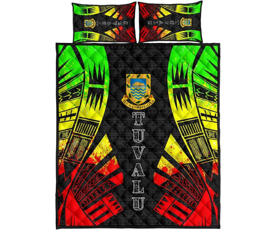 Tuvalu Quilt Bed Set - Tuvalu Coat Of Arms Reggae Tattoo Style