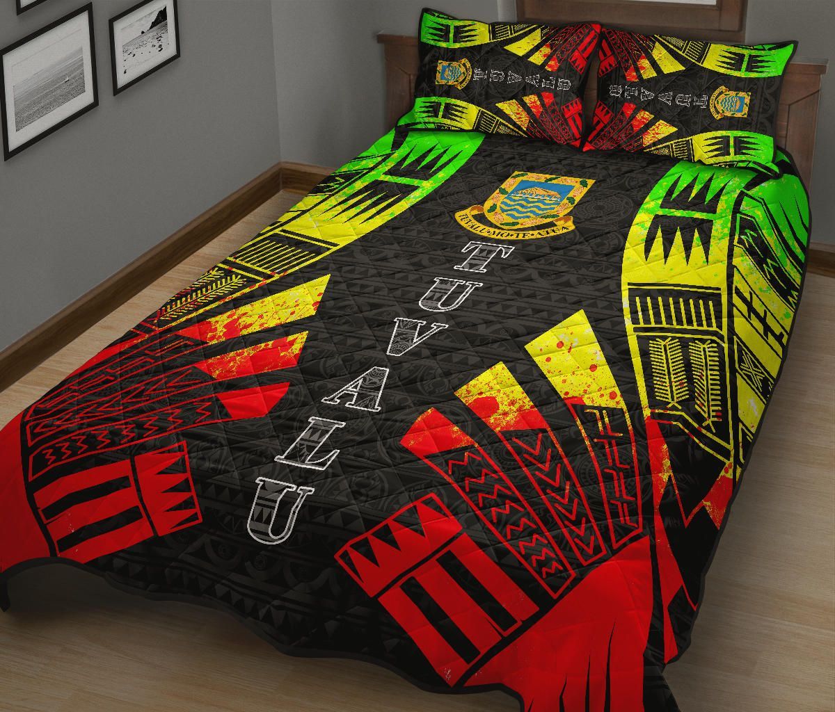 Tuvalu Quilt Bed Set - Tuvalu Coat Of Arms Reggae Tattoo Style