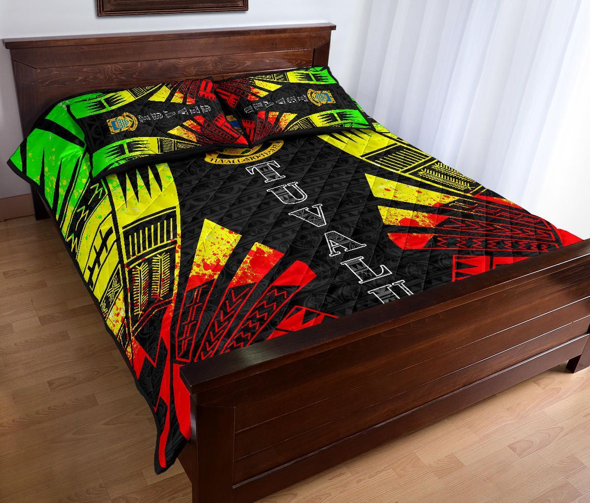 Tuvalu Quilt Bed Set - Tuvalu Coat Of Arms Reggae Tattoo Style