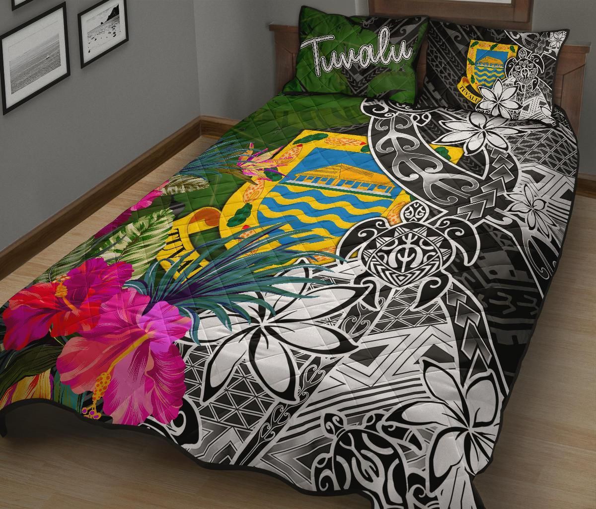 Tuvalu Quilt Bed Set - Turtle Plumeria Banana Leaf