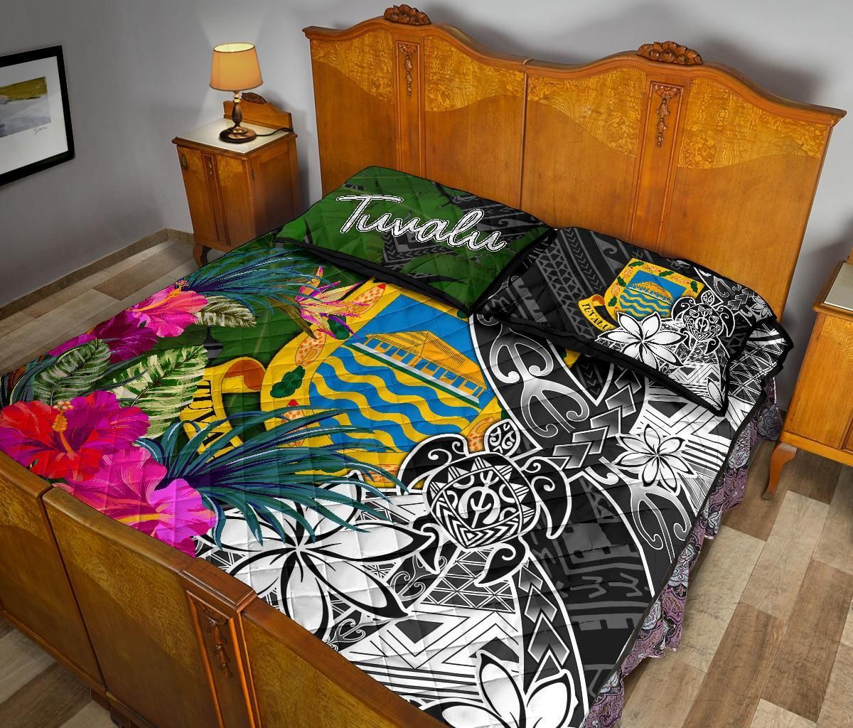 Tuvalu Quilt Bed Set - Turtle Plumeria Banana Leaf