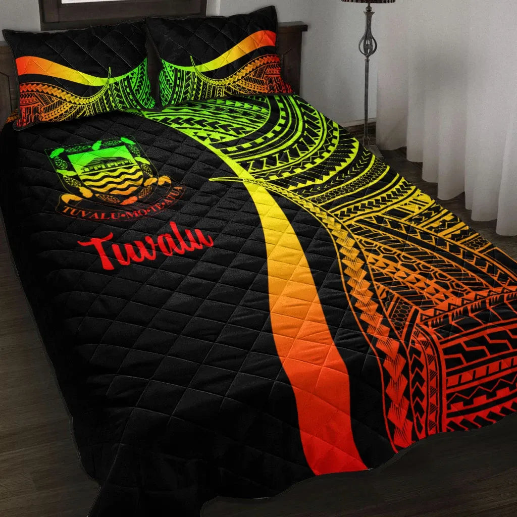 Tuvalu Quilt Bed Set - Reggae Polynesian Tentacle Tribal Pattern