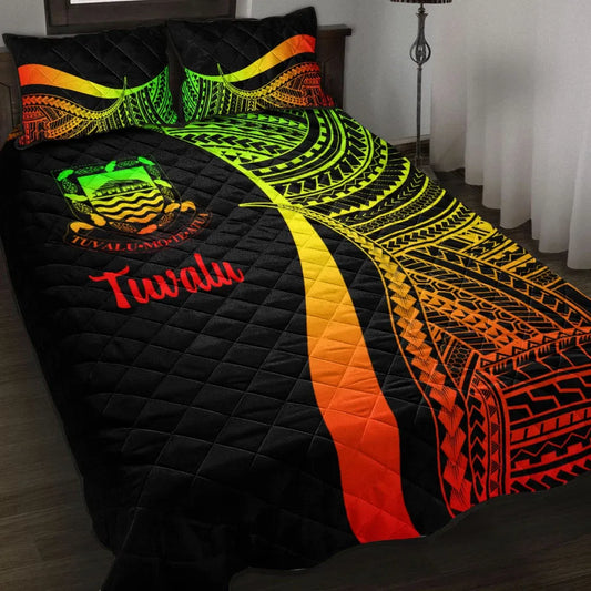 Tuvalu Quilt Bed Set - Reggae Polynesian Tentacle Tribal Pattern