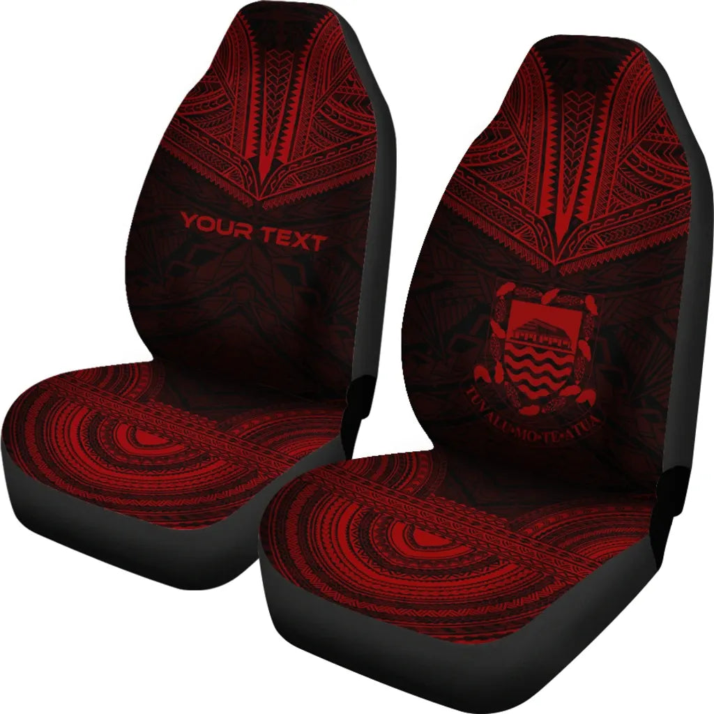 Tuvalu Custom Personalised Car Seat Cover - Tuvalu Coat Of Arms Polynesian Chief Tattoo Red Version
