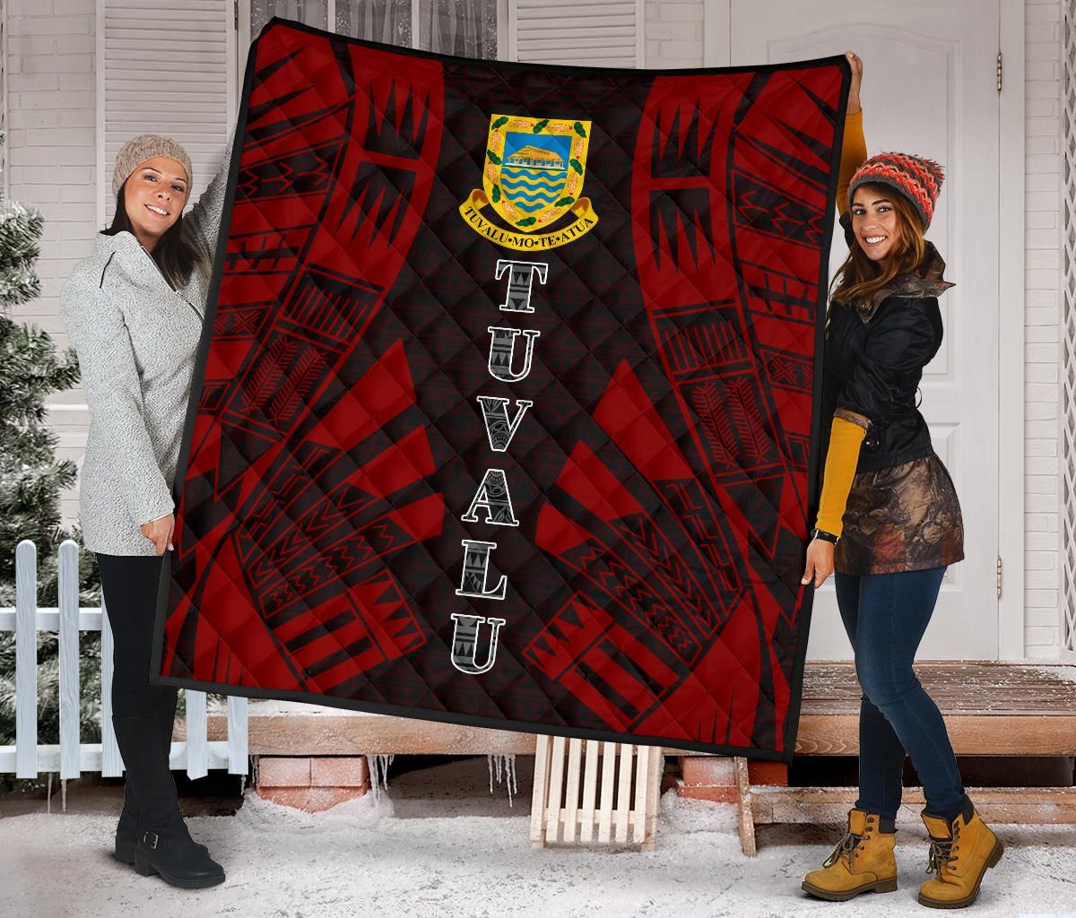 Tuvalu Premium Quilt - Tuvalu Coat Of Arms Polynesian Red Tattoo