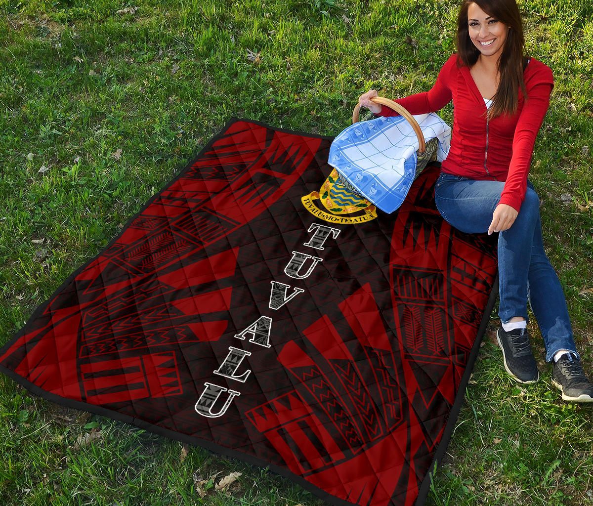 Tuvalu Premium Quilt - Tuvalu Coat Of Arms Polynesian Red Tattoo