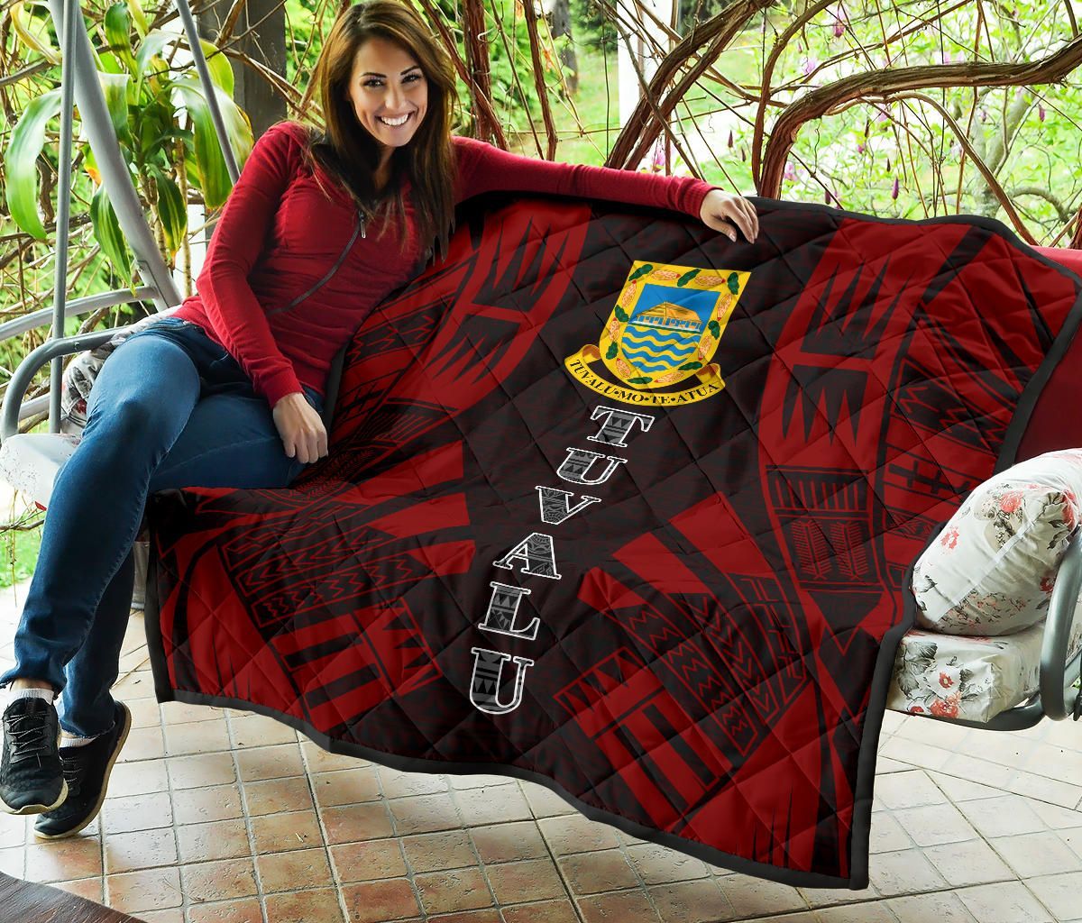 Tuvalu Premium Quilt - Tuvalu Coat Of Arms Polynesian Red Tattoo