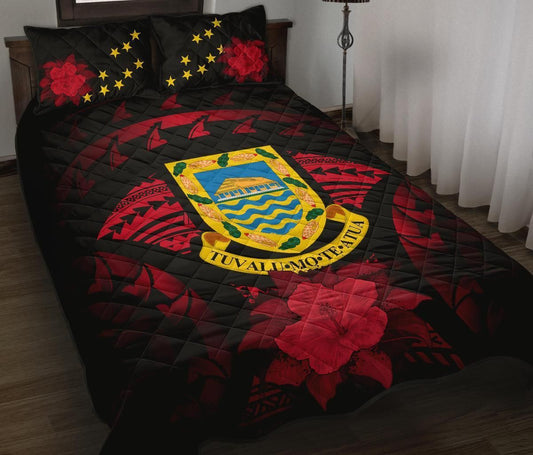 Tuvalu Polynesian Quilt Bed Set Hibiscus Red