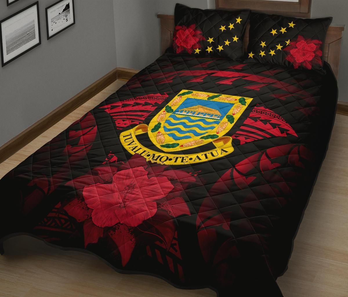 Tuvalu Polynesian Quilt Bed Set Hibiscus Red