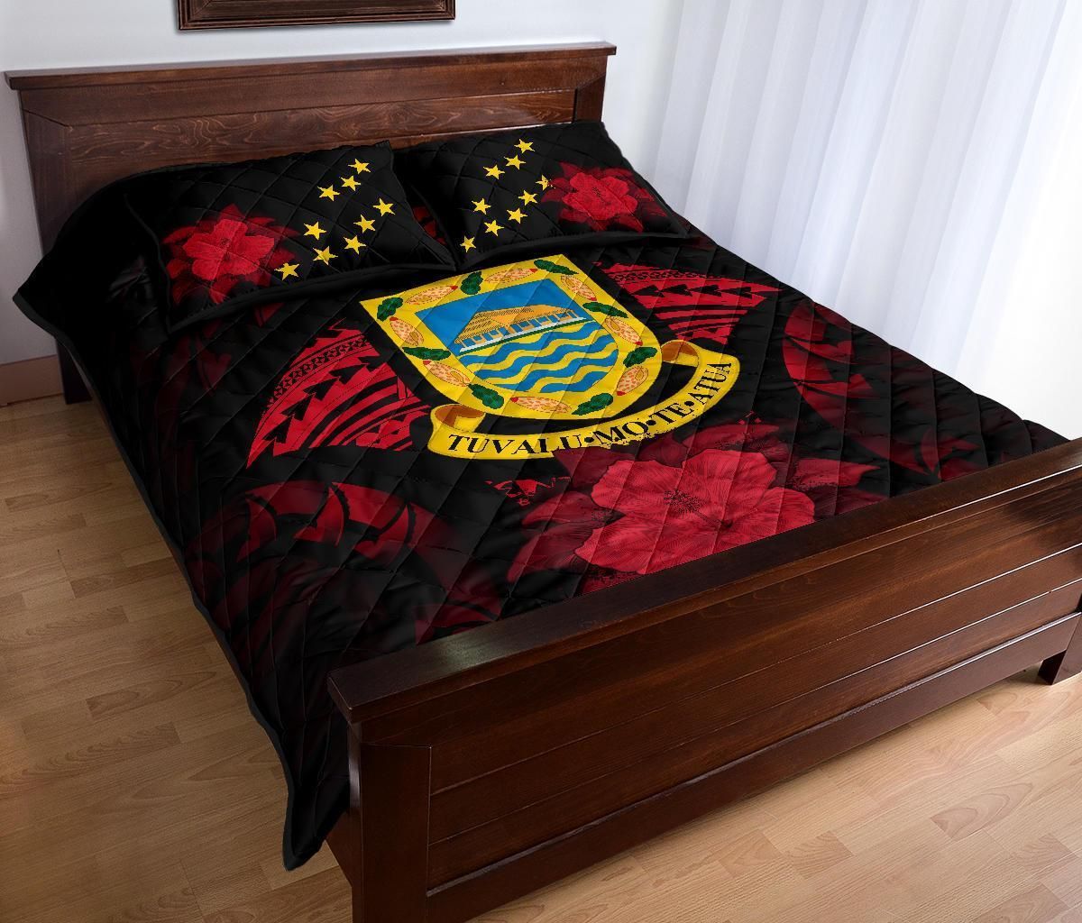 Tuvalu Polynesian Quilt Bed Set Hibiscus Red