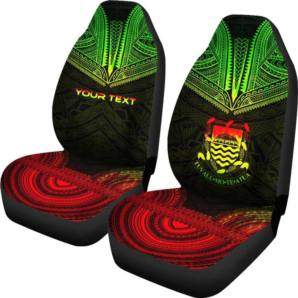 Tuvalu Custom Personalised Car Seat Cover - Tuvalu Coat Of Arms Polynesian Chief Tattoo Reggae Version