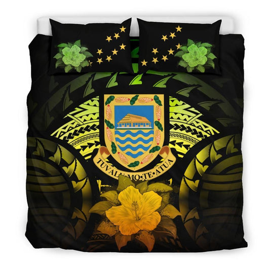 Tuvalu Duvet Cover Set - Tuvalu Coat Of Arms & Reggae Hibiscus