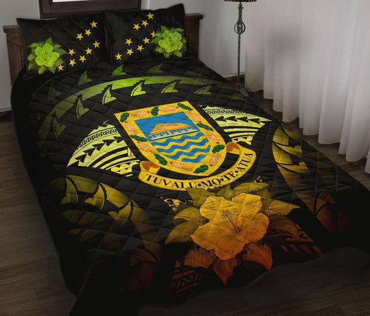 Tuvalu Polynesian Quilt Bed Set Hibiscus Reggae