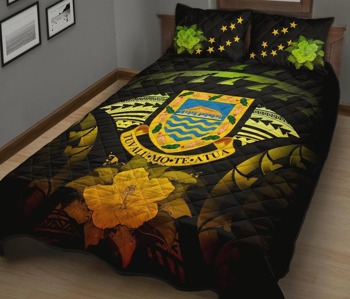 Tuvalu Polynesian Quilt Bed Set Hibiscus Reggae