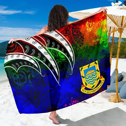 Tuvalu Sarong - Tropical Leaf Rainbow Color