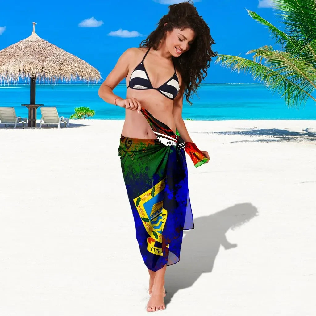 Tuvalu Sarong - Tropical Leaf Rainbow Color