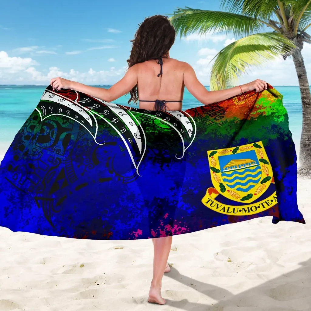 Tuvalu Sarong - Tropical Leaf Rainbow Color