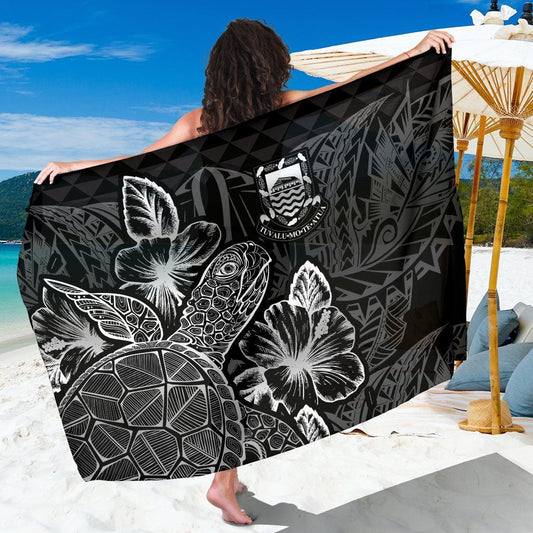 Tuvalu Sarong - Turtle Hibiscus Pattern Black