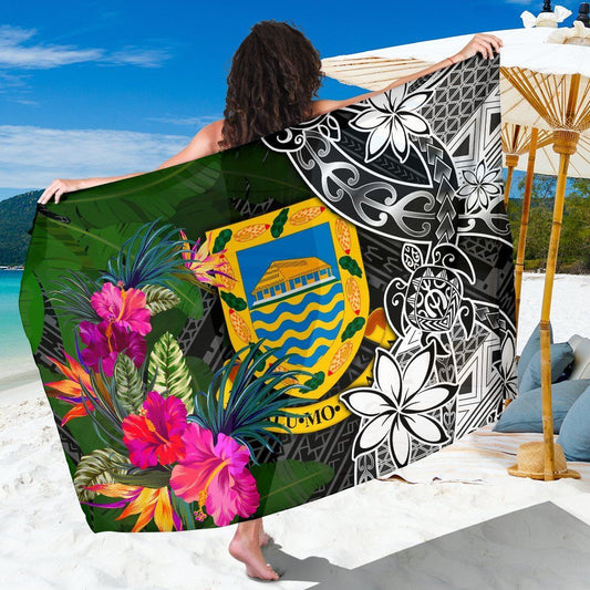 Tuvalu Sarong - Turtle Plumeria Banana Leaf
