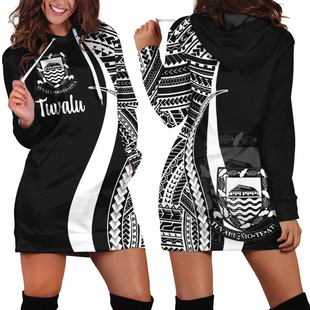 Tuvalu Female Hoodie Dress - White Polynesian Tentacle Tribal Pattern