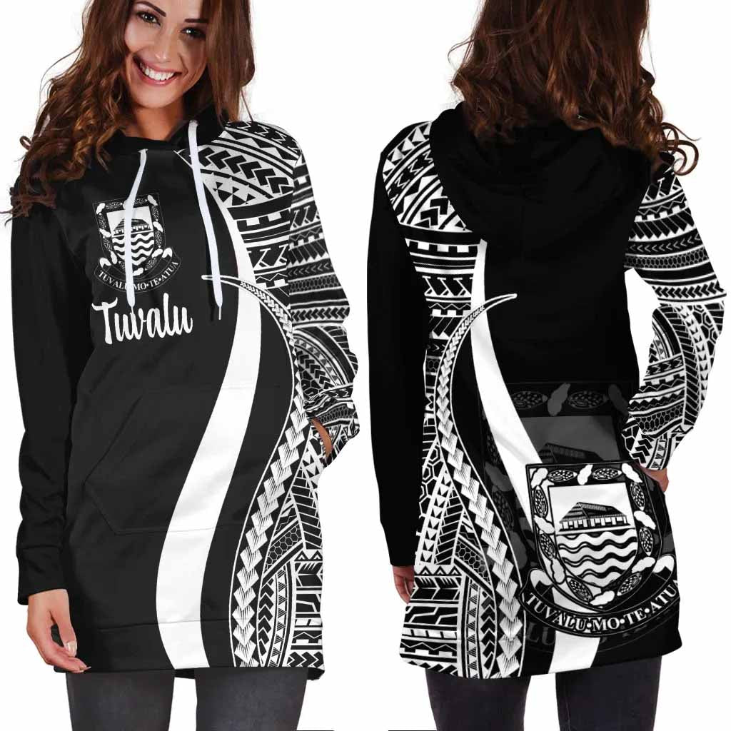 Tuvalu Female Hoodie Dress - White Polynesian Tentacle Tribal Pattern