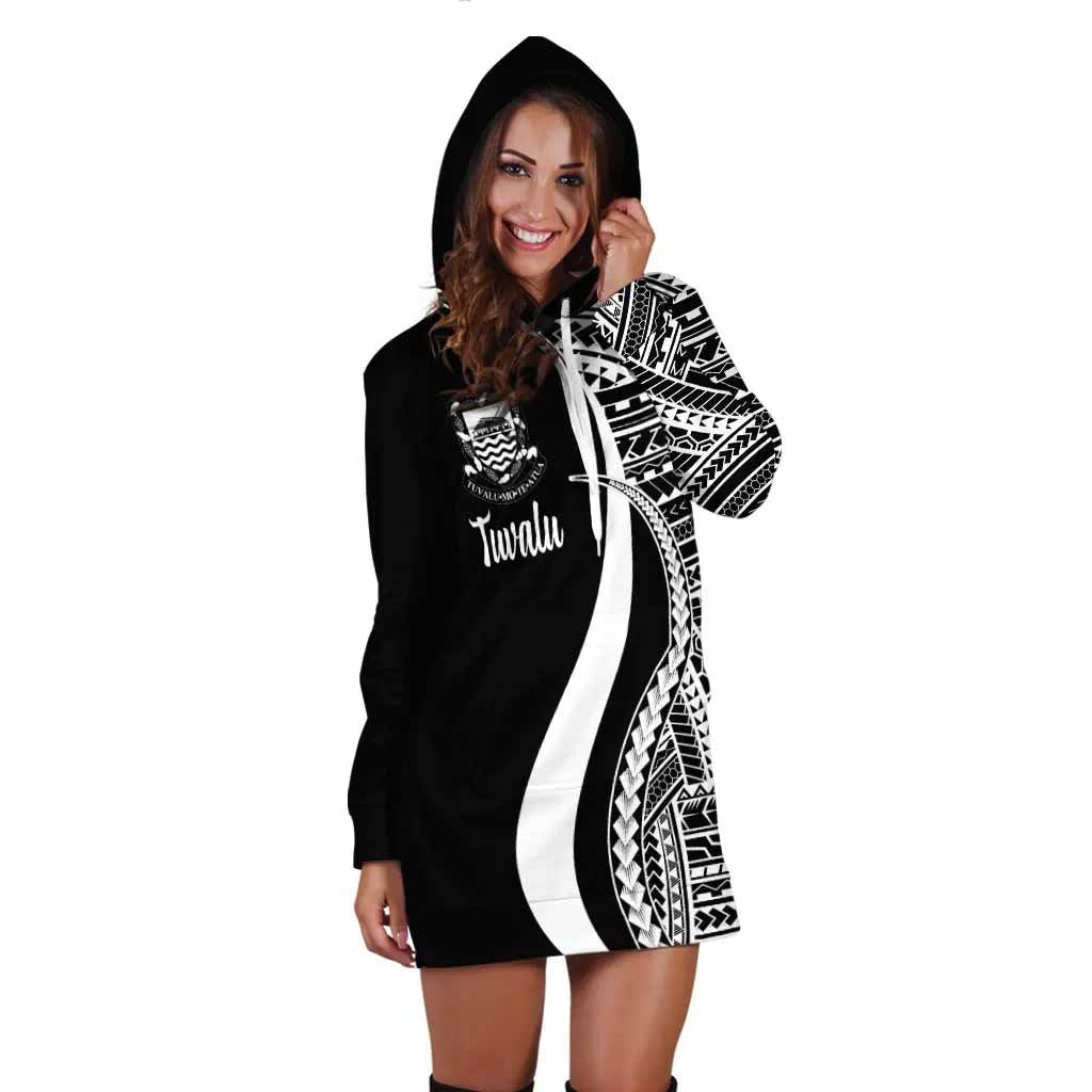 Tuvalu Female Hoodie Dress - White Polynesian Tentacle Tribal Pattern