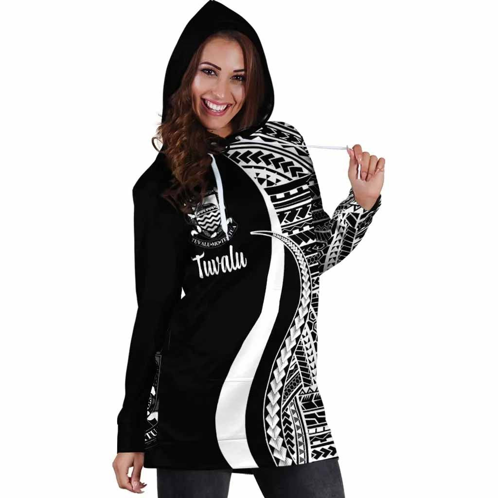 Tuvalu Female Hoodie Dress - White Polynesian Tentacle Tribal Pattern