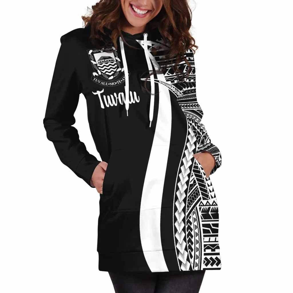 Tuvalu Female Hoodie Dress - White Polynesian Tentacle Tribal Pattern
