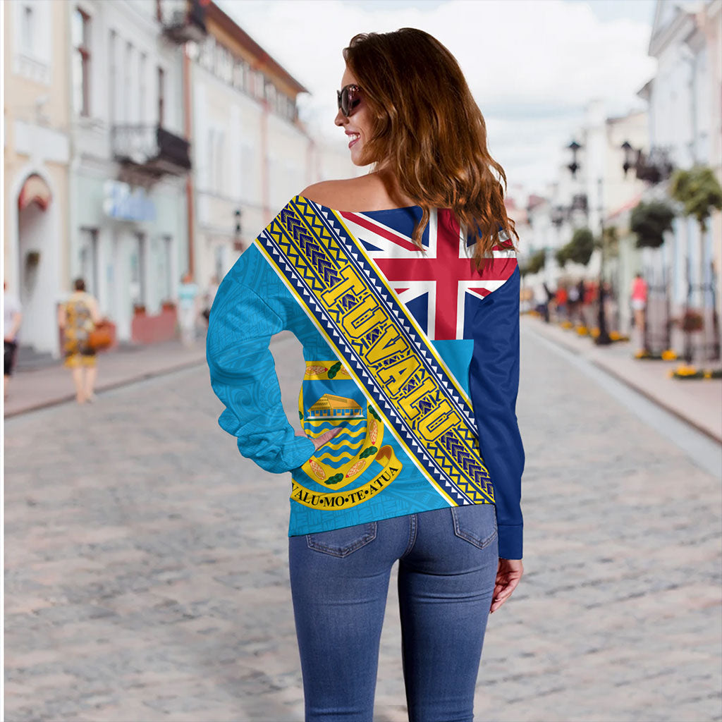 Tuvalu Off Shoulder Sweatshirt Flag And Coat Of Arms