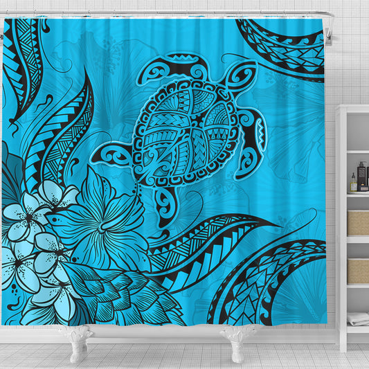 Hawaii Shower Curtain Tribal Turtle And Flowers Island Life