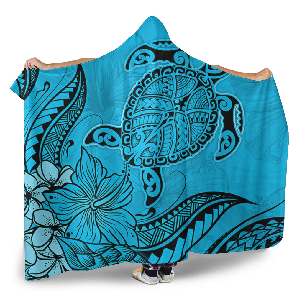 Hawaii Hooded Blanket Tribal Turtle And Flowers Island Life