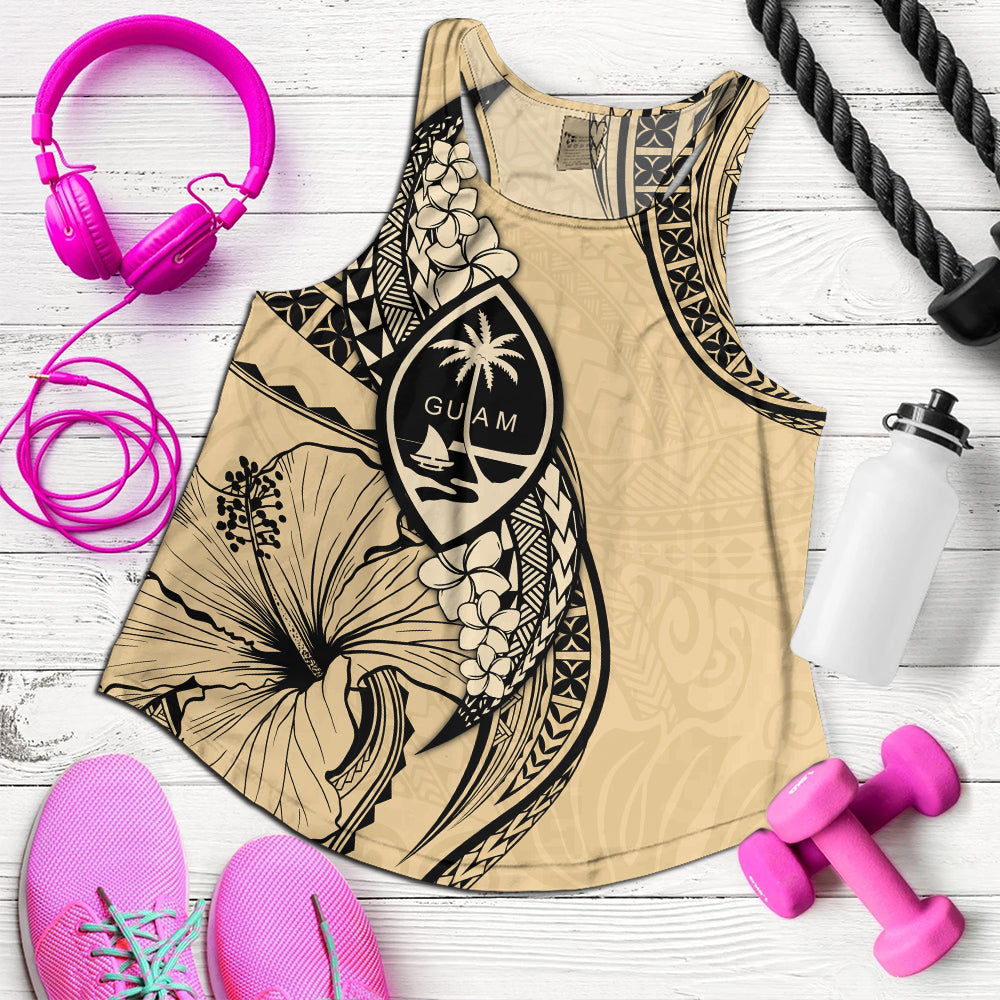 Guam Women Tank Tribal Tropical Flower With Pattern Leaves