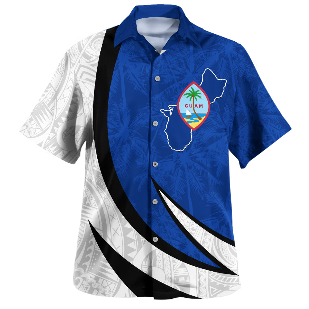 Guam Hawaiian Shirt Seal And Map Tribal Coconut Tree Pattern Circle Curve