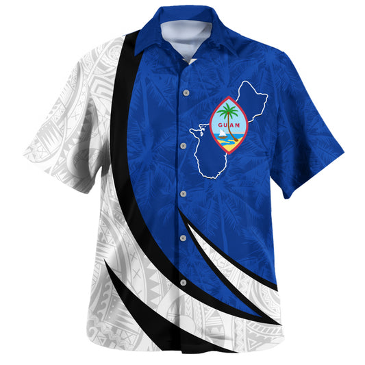 Guam Hawaiian Shirt Seal And Map Tribal Coconut Tree Pattern Circle Curve